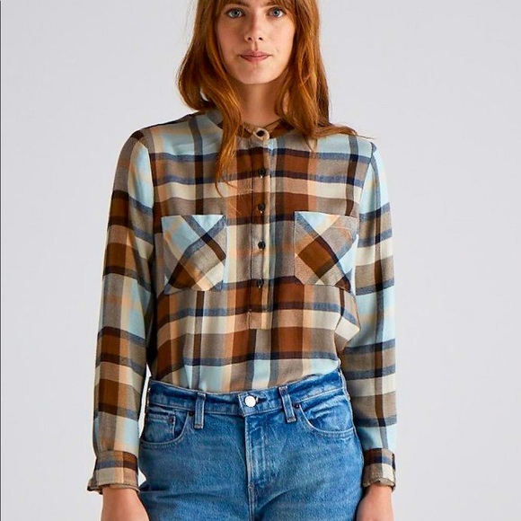 ⭐️HOST PICK⭐️ NWT - Women’s Lucky Brand Brown Classic Button Plaid Tunic - Picture 1 of 9